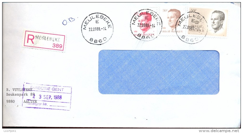 Omslag Enveloppe Aangetekend Meulebeke 389 - 1988 - Covers