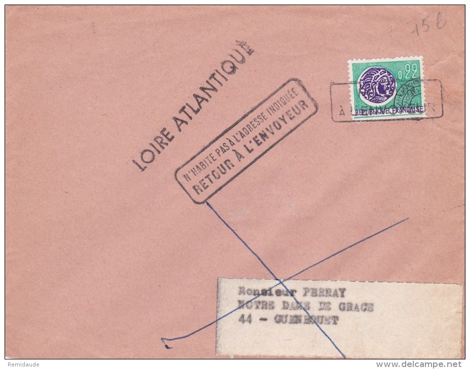 PREO - 1970 - ENVELOPPE De PARIS Pour ST GILDAS (LOIRE ATLANTIQUE) Avec CACHET à DATE + ANNULATION RETOUR Sur Le TIMBRE - 1964-1988