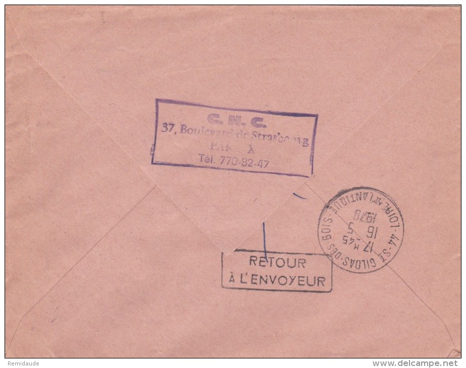 PREO - 1970 - ENVELOPPE De PARIS Pour ST GILDAS (LOIRE ATLANTIQUE) Avec CACHET à DATE + ANNULATION RETOUR Sur Le TIMBRE - 1964-1988