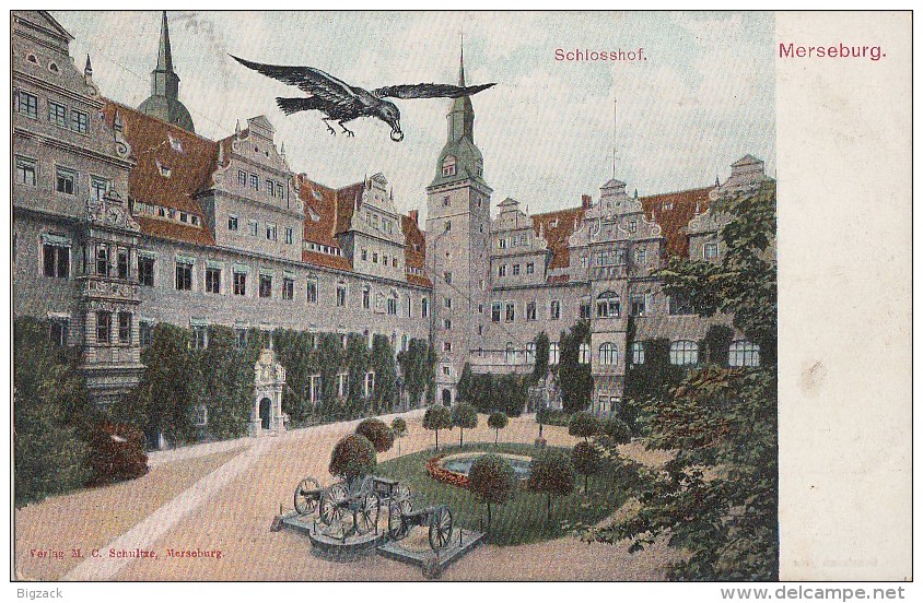 AK Merseburg Schlosshof Color Gelaufen - Merseburg