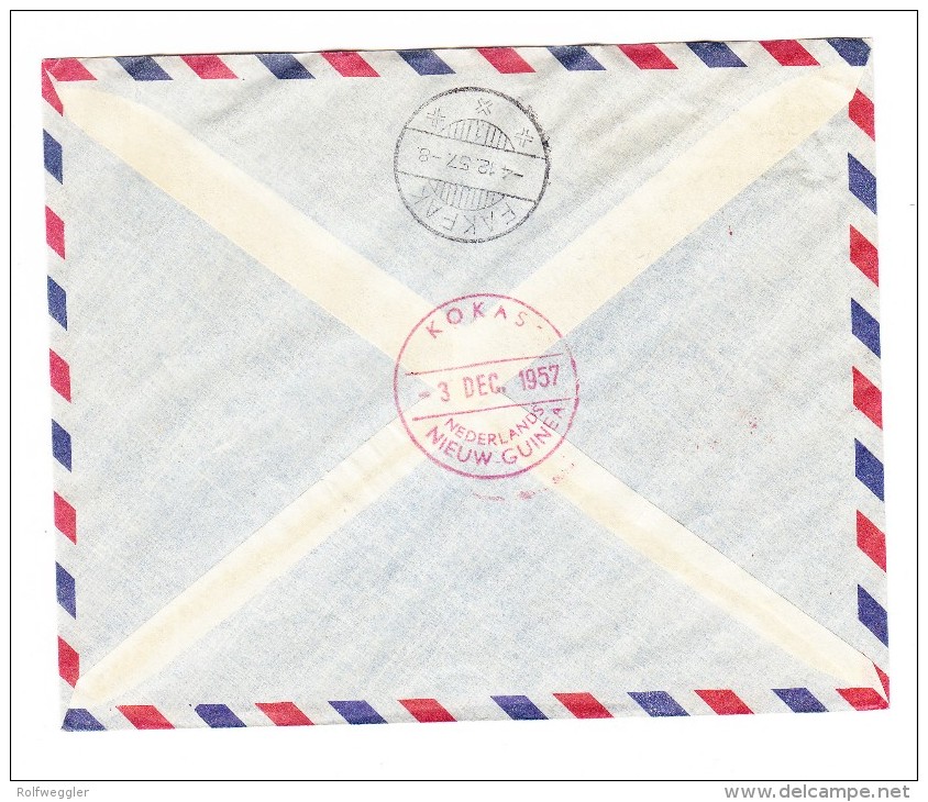1954 5 + 20 C Paradiesvögel Auf Phil. Brief Mit Rotem Stempel "Kokas Nerderlands Nieuw.Guinea 3.Dec.1957" - Netherlands New Guinea