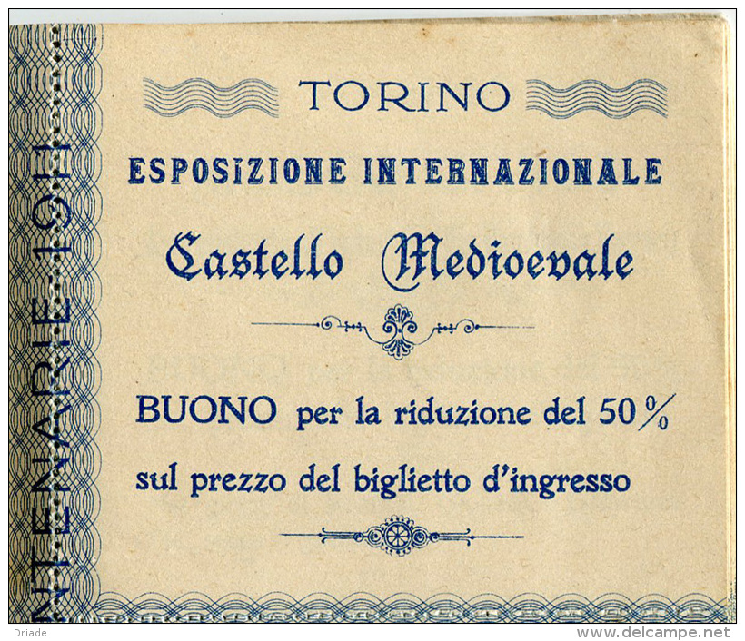 BIGLIETTO AGEVOLAZIONE ESPOSIZIONE INTERNAZIONALE CASTELLO MEDIOEVALE TORINO FESTA CINQUANTENARIO REGNO D'ITALIA 1911 - Biglietti D'ingresso