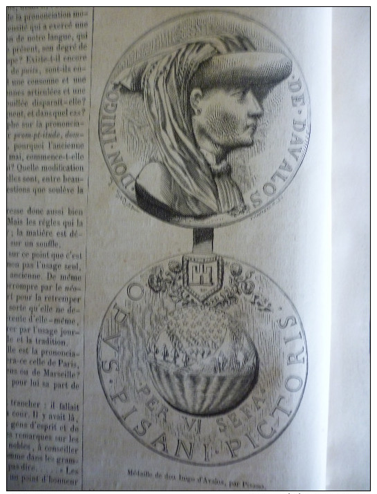 Médaille De Don Inigo D'Avalos , Par Pisano, Gravure De 1879 Avec Texte - Documents Historiques