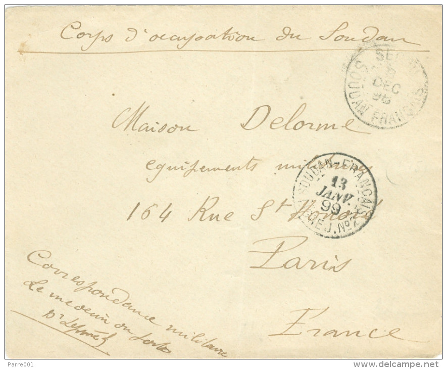 Soudan Francais French Sudan 1898 Segou 1899 Ligne J. No.2 Unfranked Occupation Force Cover From Medical Doctor - Brieven En Documenten