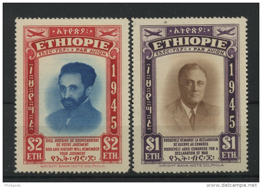 ETHIOPIE   Air 21/22 **   Cote 50 €  Hailie Selassié Et Président Rooseveld - Ethiopië