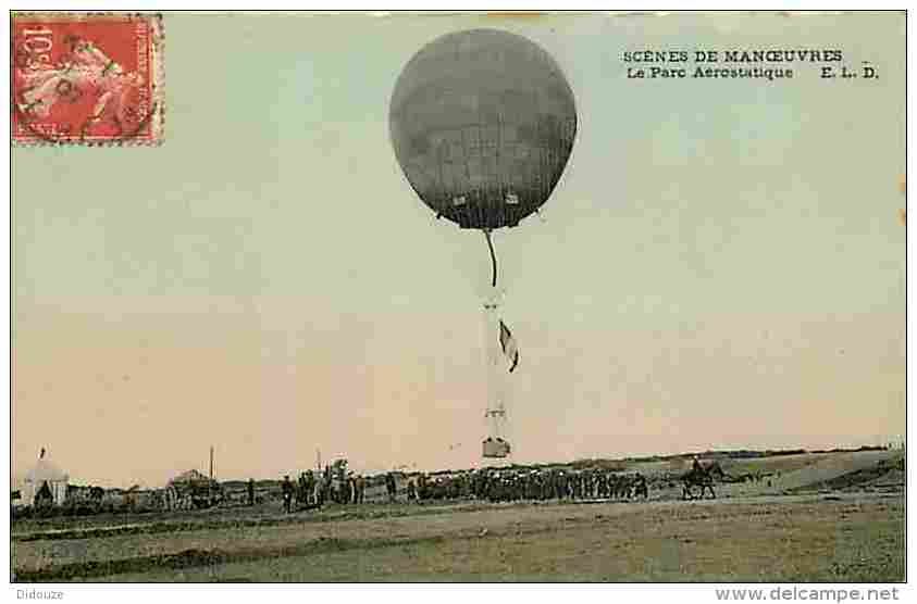 Militaria - Scènes De Manoeuvre - Le Parc Aérostatique - Montgolfière - Animé - Colorisée - Voir Scans Recto-Verso - Manoeuvres