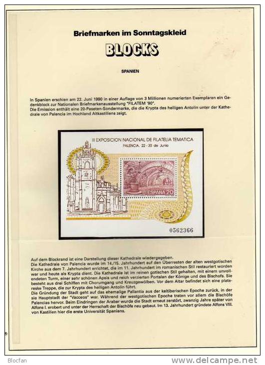 EXFILNA 1990 Palencia Spanien Block 37 ** 1€ Kathedrale Krypta Bf Architectur Bloc Philatelic Tematica Sheet Of Espana - Blocks & Sheetlets & Panes