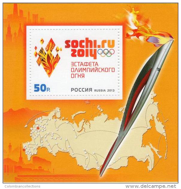 Lote 1959H, 2013, Rusia, Russia, HF, SS, Winter Olympics - Sochi, Russia, Map, Olympic Fire - FDC