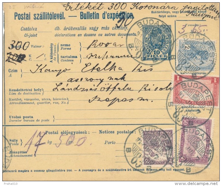 I0744 - Hungary (1917) Budapest / Landzsasötfalu (postal Parcel Dispatch Note) - Storia Postale