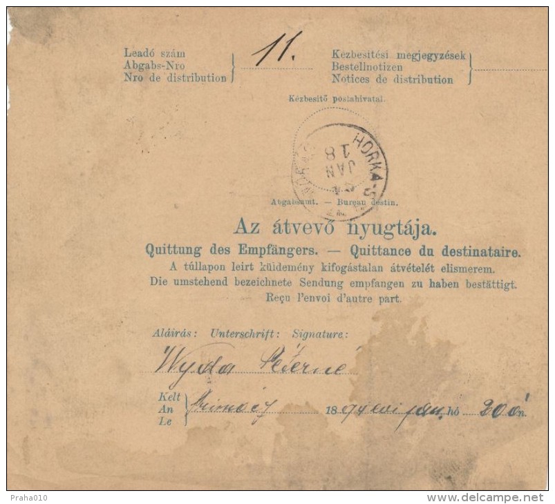 I0752 - Hungary (1894) Budapest / Horka Szent Andras (postal Parcel Dispatch Note) - Briefe U. Dokumente