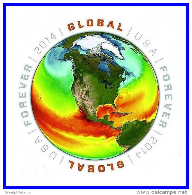 USA 2014 Sea Surface Temperatures Global ROUND STAMP Imperforated / NON-DENTELE MNH MAPS - Climate & Meteorology