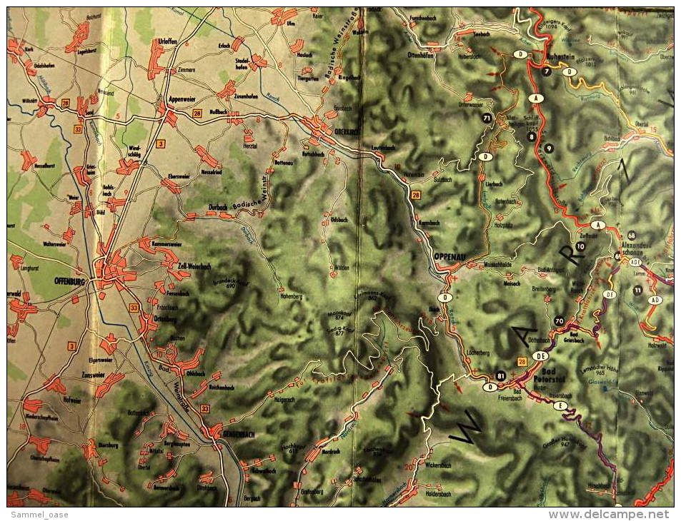 ARAL BV-Tourenkarte Schwarzwald - Nördlicher Teil -  Von Ca. 1955 - 1 : 125.000  -  Ca. Größe : 69 X 62,5 Cm - Maps Of The World