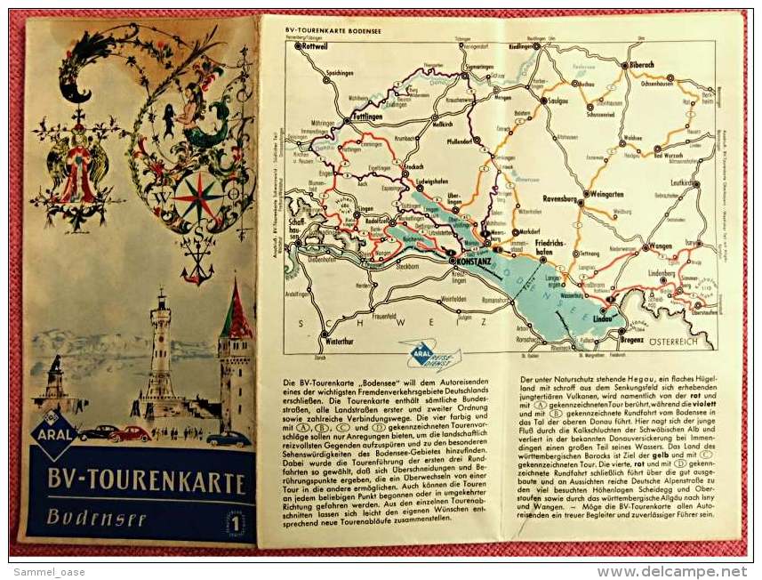 ARAL BV-Tourenkarte Bodensee -  Von Ca. 1955 - 1 : 125.000  -  Ca. Größe : 69 X 62,5 Cm - Mappemondes