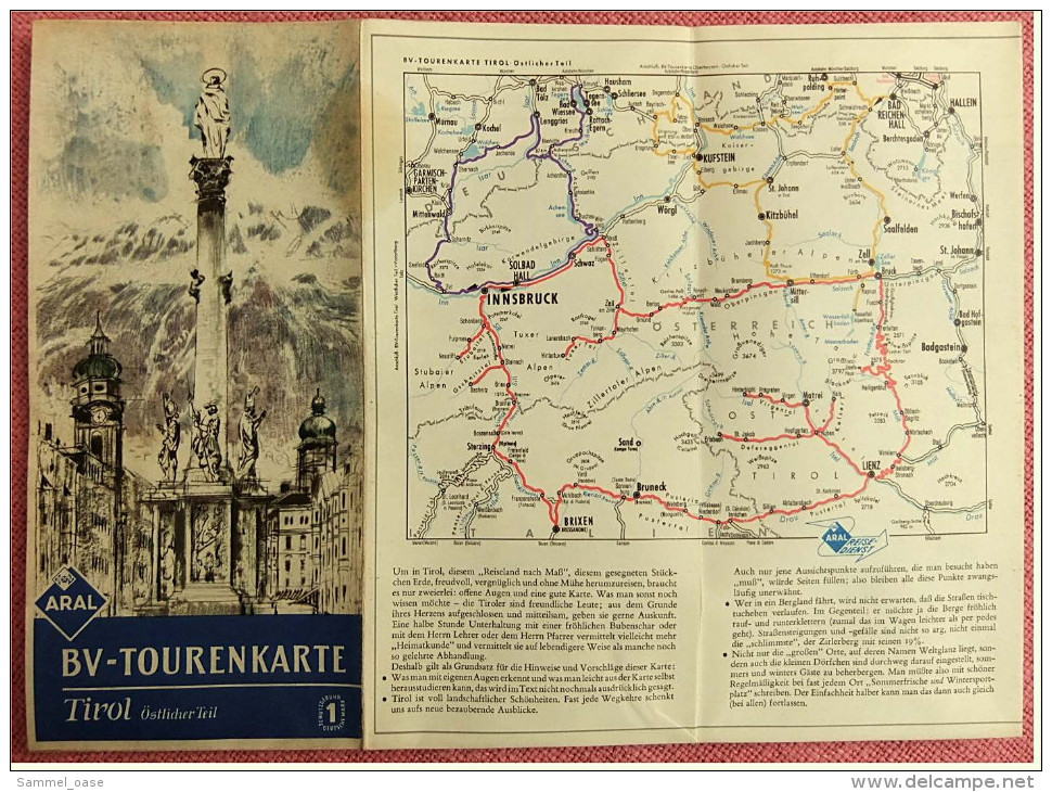 ARAL BV-Tourenkarte Tirol - Östlicher Teil -  Von Ca. 1955 - 1 : 200.000  -  Ca. Größe : 69 X 62,5 Cm - Wereldkaarten