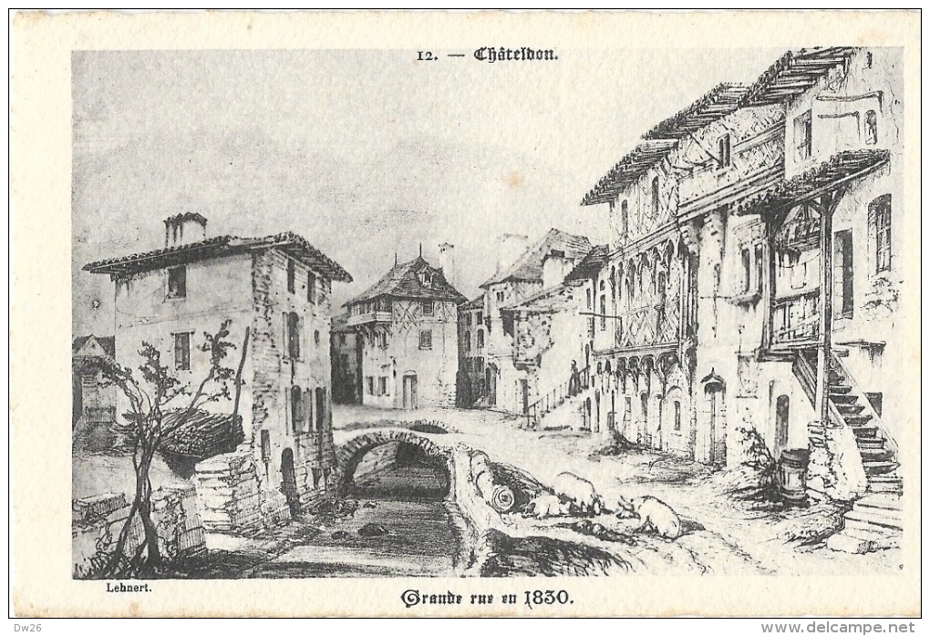 Chateldon - Grande Rue En 1830 - Reproduction De Gravure - Carte Sur Papier Canson, Non Circulée - Chateldon