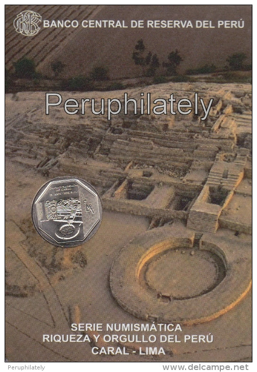 PERU 2014 , CIUDAD SAGRADA DE CARAL , 1 NUEVO SOL , COIN ON CARD , MINT - Perú