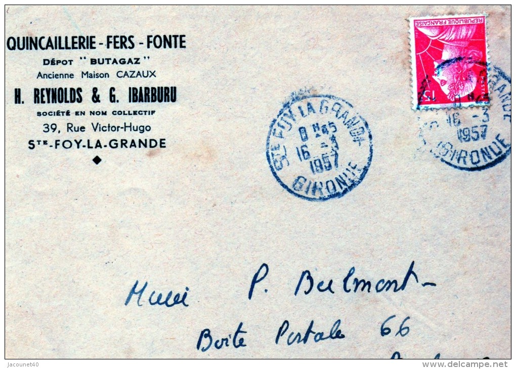 Sainte Foy La Grande 33 Lettre Du 16/3/1957 - Otros & Sin Clasificación