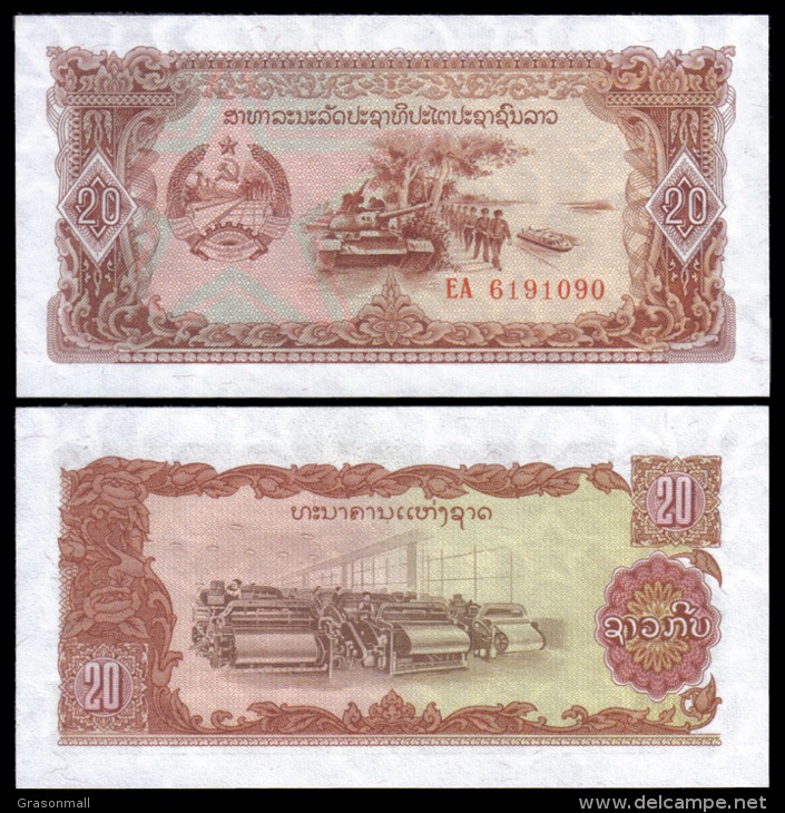 Laos 20 Kip Tank Car Army Banknotes Uncirculated UNC - Andere & Zonder Classificatie