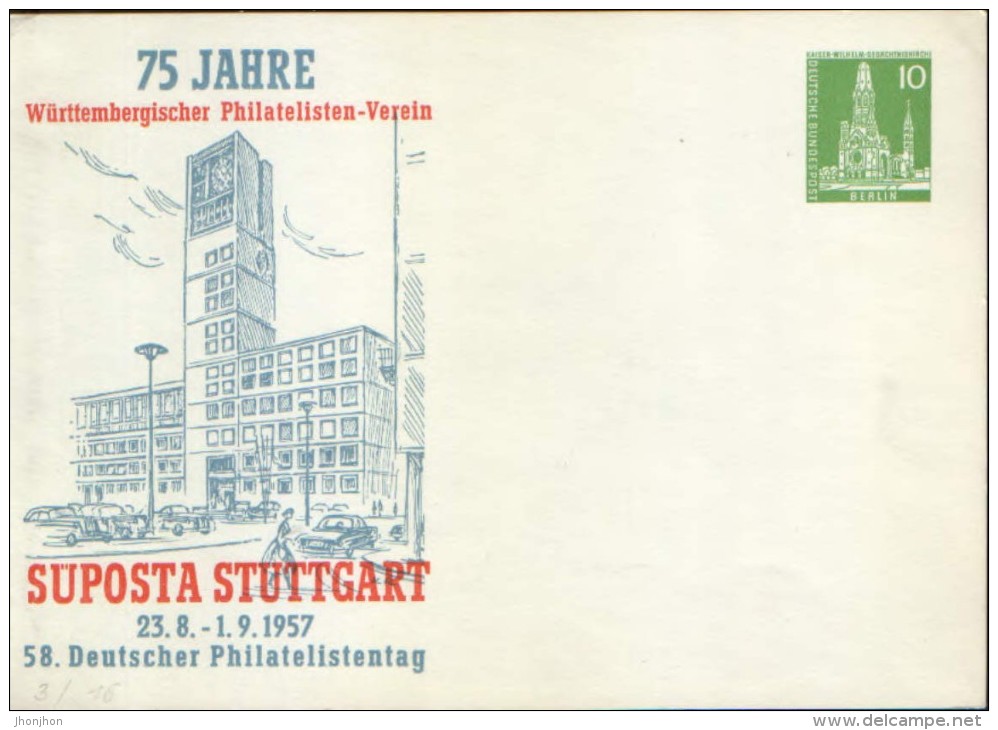 Deutschland/Berlin- Postal Stationery Private Postcards 2/set,1957- 75 Years Wurttembergischer Philatelic Club - 3/scan - Cartes Postales Privées - Neuves