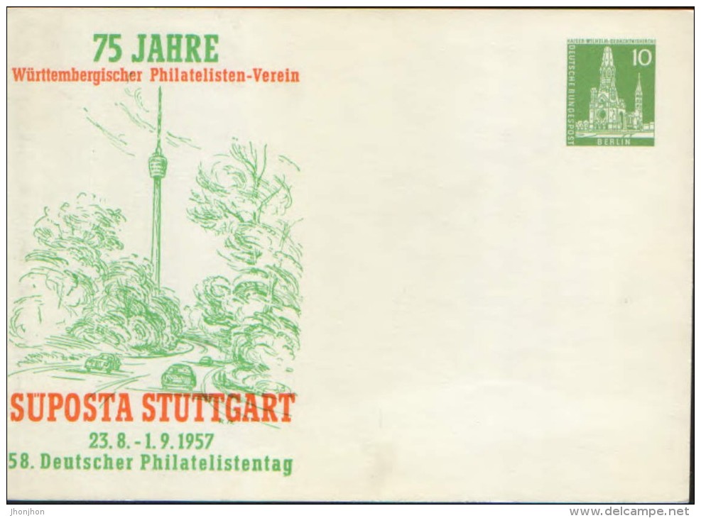 Deutschland/Berlin- Postal Stationery Private Postcards 2/set,1957- 75 Years Wurttembergischer Philatelic Club - 3/scan - Cartes Postales Privées - Neuves