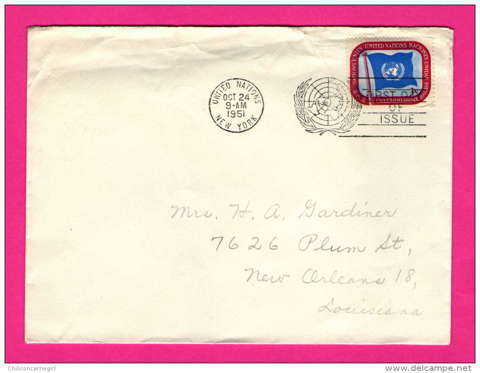 Enveloppe FDC - Envoi Vers Nouvelle-Orléans - 1951 - Cachet United Nations - New York - 1951-1960