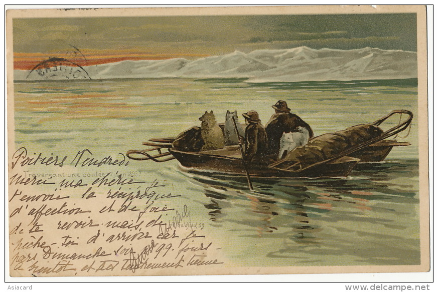 Traversant Une Coulée 7/6/1895 Dessin Par Goldfeld 1898Timbrée 1900 Expedition Polaire North Pole - Greenland