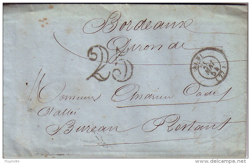 TARN - ALBI LE 21 MAI 1854 -TAXE 25 DOUBLE TRAIT. - 1859-1959 Lettres & Documents