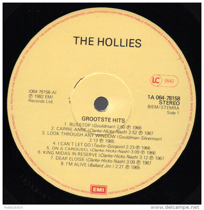 * LP *  THE HOLLIES - GROOTSTE HITS (Holland 1982) - Disco, Pop