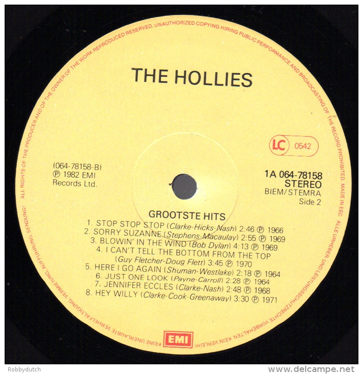 * LP *  THE HOLLIES - GROOTSTE HITS (Holland 1982) - Disco, Pop