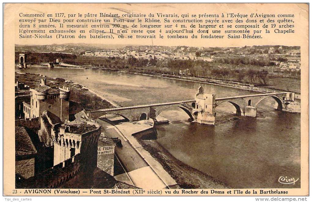 84 - Avignon - Pont St-Bénézet Vu Du Rocher Des Doms Et L'Ile De La Barthelasse - Avignon (Palais & Pont)