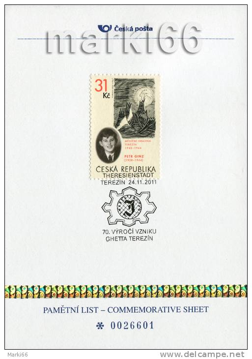 Czech Republic - 2011 - 70 Years Of Ghetto Terezin - Commemorative Sheet With Special Postmark And Stamp Of 2005 - Covers & Documents