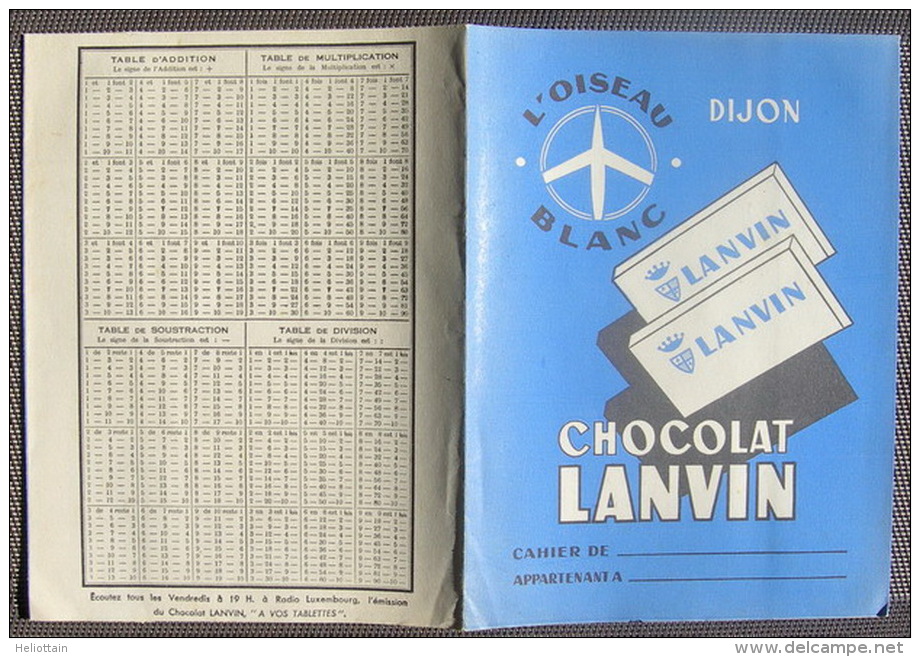 PROTEGE-CAHIER CHOCOLAT LANVIN DIJON L´OISEAU BLANC - Chocolat