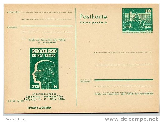 DDR P79-1a-84 C219-b Postkarte PRIVATER ZUDRUCK Esperanto-Messetreffen Leipzig 1984 - Cartoline Private - Nuovi
