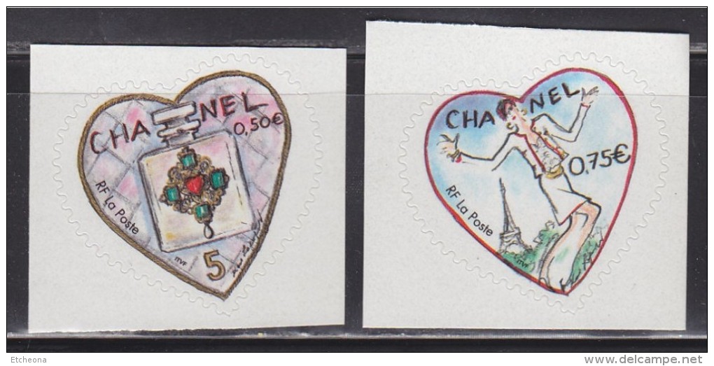 Saint Valentin Coeur 2004 Autocollant 0.50€ Et 0.75€ Autoadhésif N°38 Et 39 Du Couturier Chanel, Neufs La Paire - Otros & Sin Clasificación