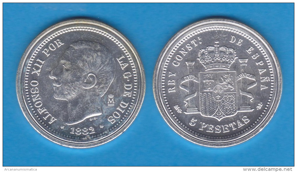 ALFONSO XII  5  PESETAS  1.882  PLATA  Madrid   SC/UNC     Réplica       T-DL-10.862 - Essays & New Minting