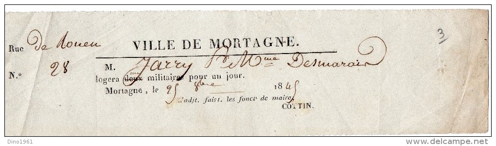 VP999 -  Ville De MORTAGNE 1845 -  Document Militaire  à L ´attention De Mr JARRY - Documenti