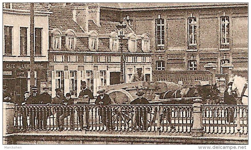 CALAIS (62) - TRANSPORTS - PUBLICITE - CAFE : PONT DE ST PIERRE. CPA ANIMEE ET RARE - Badauds, Tram à Cheval, Attelage. - Calais