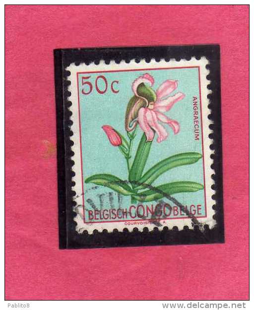 BELGIAN CONGO BELGA BELGE 1952 1953 FLORA FLOWERS FIORI FLEURS ANGRAECUM  FLOWER FIORE FLEUR 50 C. USATO USED - Oblitérés