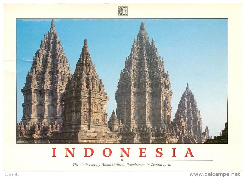 Hindu Shrine Prambanan Java Indonesia Postcard Used Posted To UK 1996 Stamp #1 - Indonesia