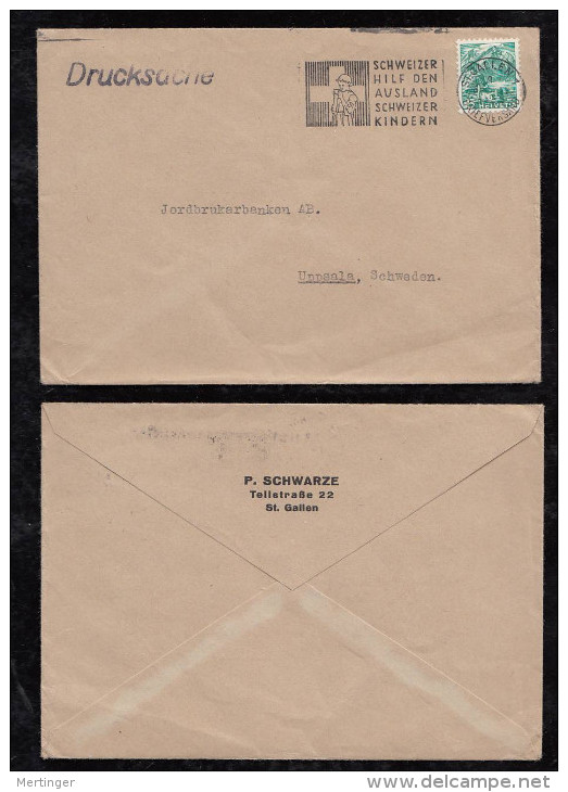 Schweiz 1944 Drucksache 5 Rp Einzelfrankatur – Schweden Propaganda Stempel - Lettres & Documents