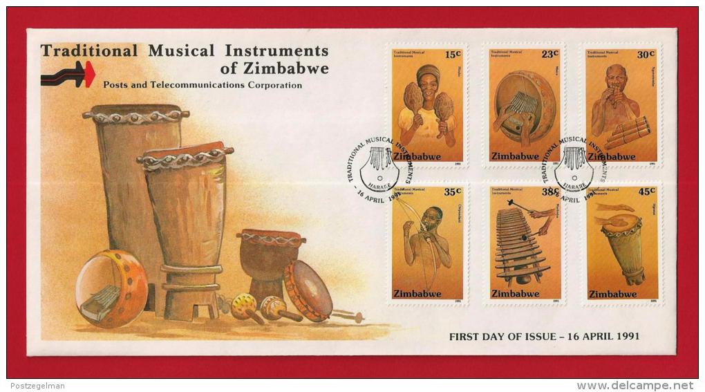 ZIMBABWE, 1991, Mint FDC, Traditional Music Instruments   Nrs. 454-459, F709 - Zimbabwe (1980-...)