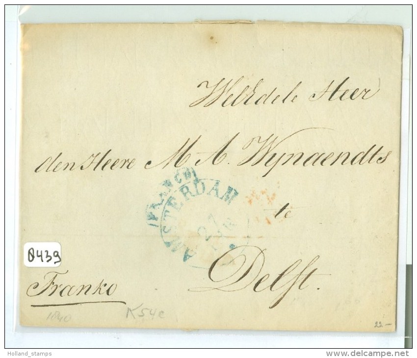 E.o. BRIEFOMSLAG Uit 1840 Van AMSTERDAM Naar DELFT * K54c  (8439) - ...-1852 Precursori