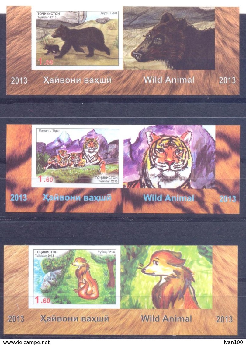 2013. Tajikistan, Wild Animals Of Asia, 3v Imperforated With Labels, Mint/** - Tadjikistan