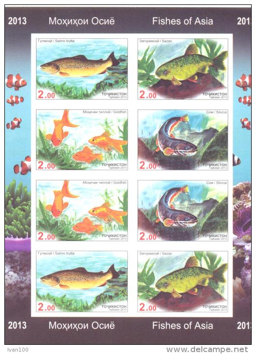 2013. Tajikistan, Fishes Of Asia, Sheetlet Imperforated, Mint/** - Tajikistan