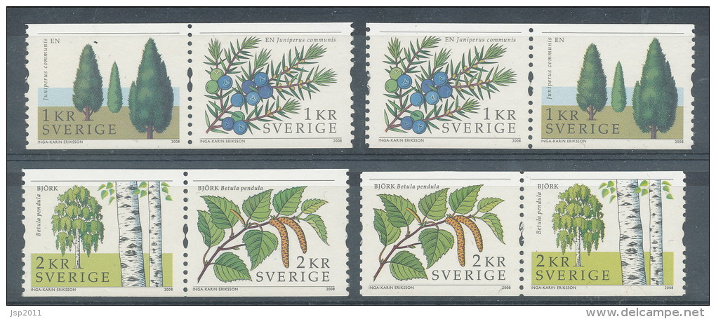 Sweden 2008 Facit #  2646-2649. Swedish Trees, SX Pairs With Control # On Back MNH (**) - Neufs