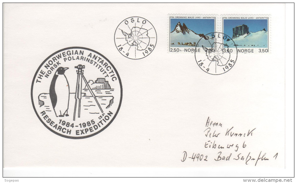 NORVEGE 18 AVRIL 1985 EXPEDITION ANTARCTIQUE TB ENVELOPPE - Antarctische Expedities