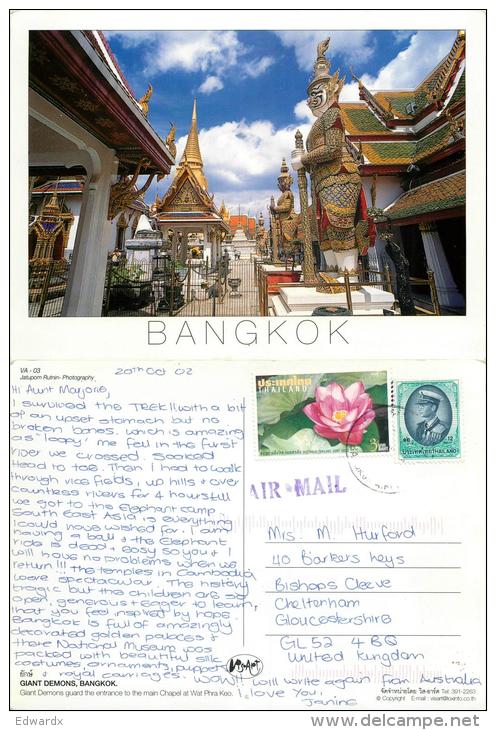 Giant Demons, Bangkok, Thailand Postcard Posted 2002 Nice Stamp - Thaïlande