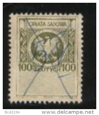 POLAND JUDICIAL COURT REVENUE (OPLATA SADOWA) 1953 ISSUE PWPW IMPRINT 100ZL OLIVE-GREEN BF#56 - Revenue Stamps