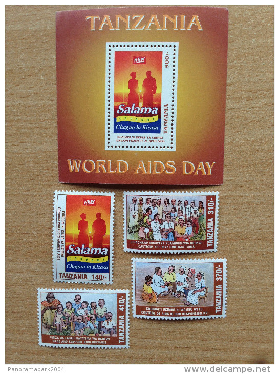 Tanzania 1997 Fight Against AIDS Lutte Sida Condoms Disease 4 Stamps + 1 Souvenir Sheet MNH** - Tanzania (1964-...)