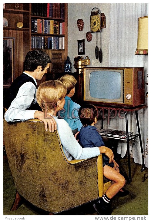 Famille En 1968,parents Et Enfants Regardant La TV - Couple And Children Looking At The TV En 1968 - Gruppen Von Kindern Und Familien